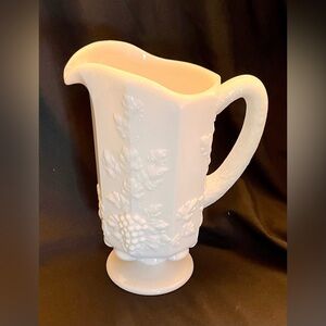 Vintage Westmoreland Grape Grapevine Paneled Pedestal Milk Glass Pitcher Decor